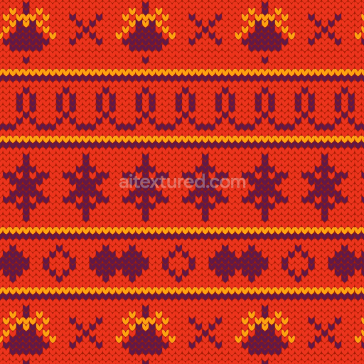 Seamless Red Knitted Christmas Sweater 3D PBR Texture with Holiday Motifs