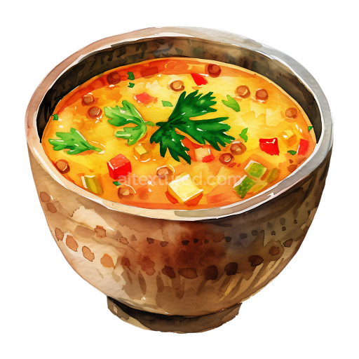 Colorful Lentil Soup in Rustic Bowl Breakfast Illustration