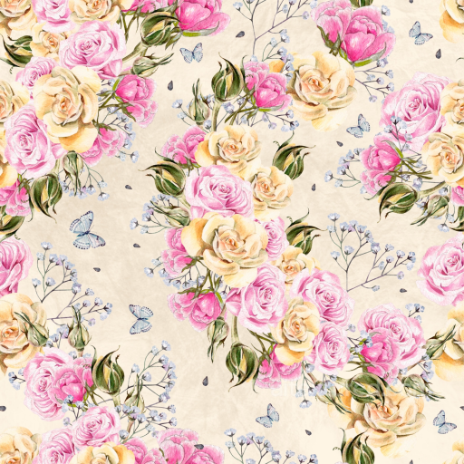 Flower Texture of Watercolor Pink and Yellow Rose Bouquets seamless Flower PBR texture