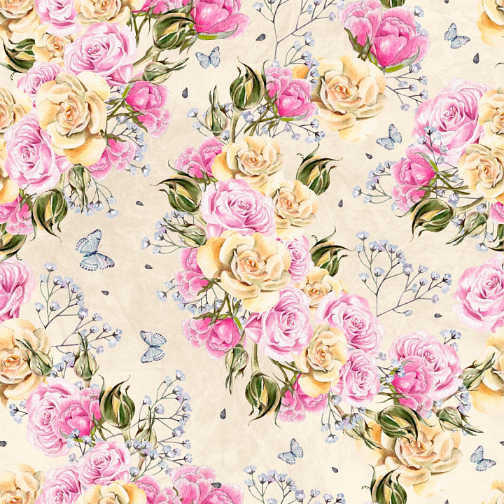 Flower of Watercolor Pink and Yellow Rose Bouquets seamless PBR texture preview