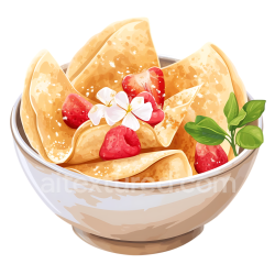 seamless Breakfast Buckwheat Crepes Bowl with Fresh Berries and Flowers Illustration texture 8k free download PBR