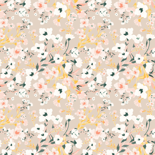 Seamless 3D PBR Wild Flower Pattern Fabric Texture in Soft Beige and Pastels