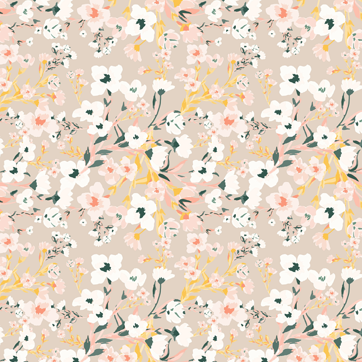 Wild Flower Pattern Fabric in Soft Beige and Pastels seamless PBR texture preview