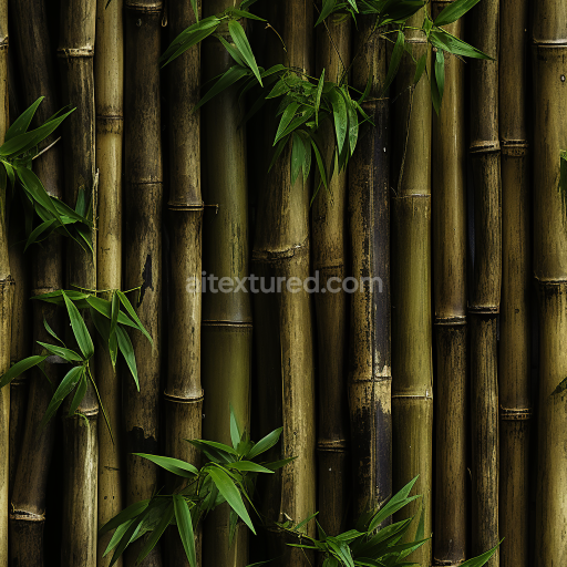 Seamless 3D PBR Texture of Natural Bamboo Culms with Fresh Green Leaves