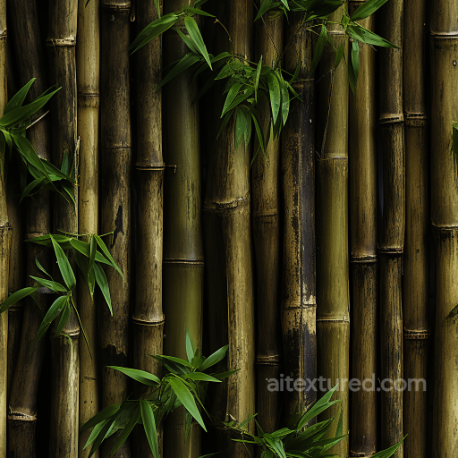 Natural Bamboo Culms Seamless Texture with Fresh Green Leaves seamless Bamboo PBR texture