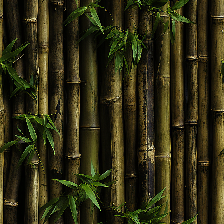 Natural Bamboo Culms with Fresh Green Leaves seamless PBR texture preview