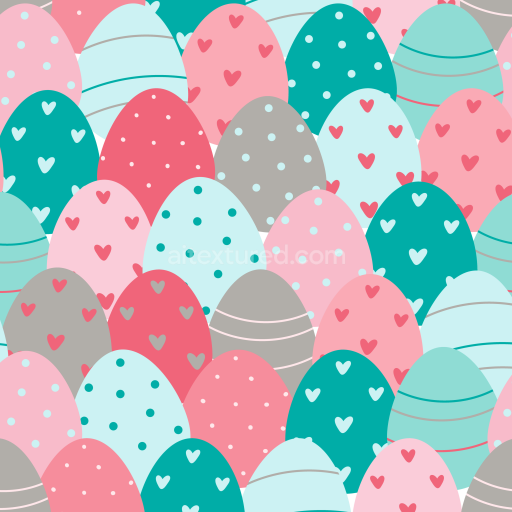 Seamless 3D PBR Texture Featuring Colorful Easter Eggs with Hearts and Dots
