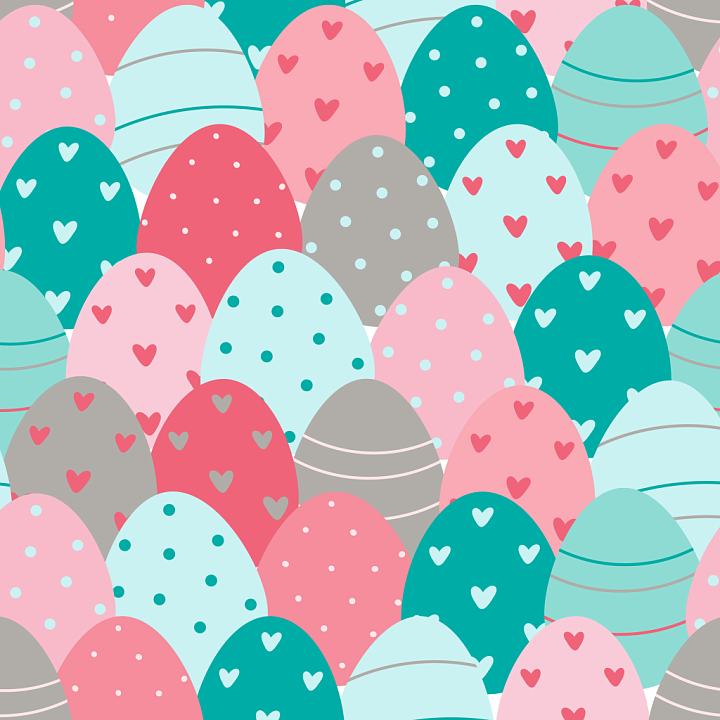 with Pastel Easter Egg Patterns and Hearts seamless PBR texture preview