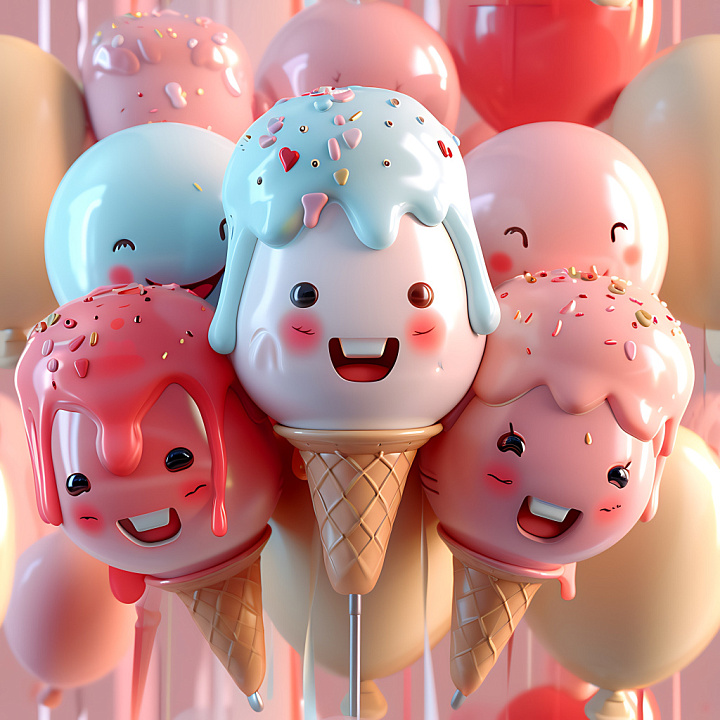 Inflated Glossy Vinyl Balloon in Pastel Colors with Smiling Faces seamless PBR texture preview