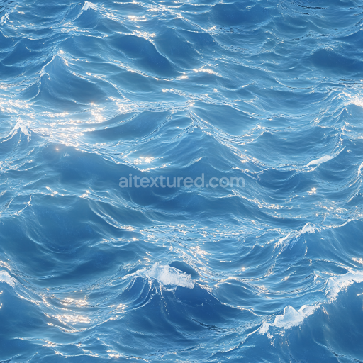 Seamless 3D PBR Texture of Realistic Ocean Surface with Soft Waves and Sun Highlights