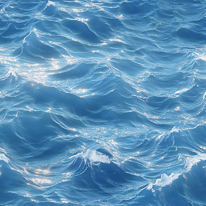 Water of Realistic Ocean Surface with Soft Waves and Sun Highlights seamless PBR texture preview