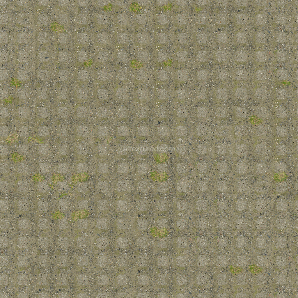 Seamless paving stones PBR texture with moss and gravel