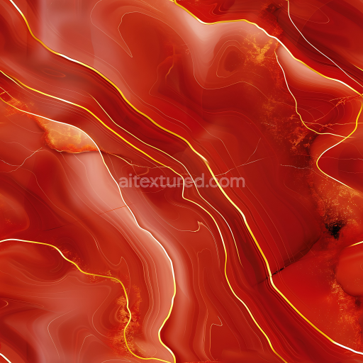 Seamless 3D Glossy Red Marble PBR Texture with Elegant Gold Vein Swirls