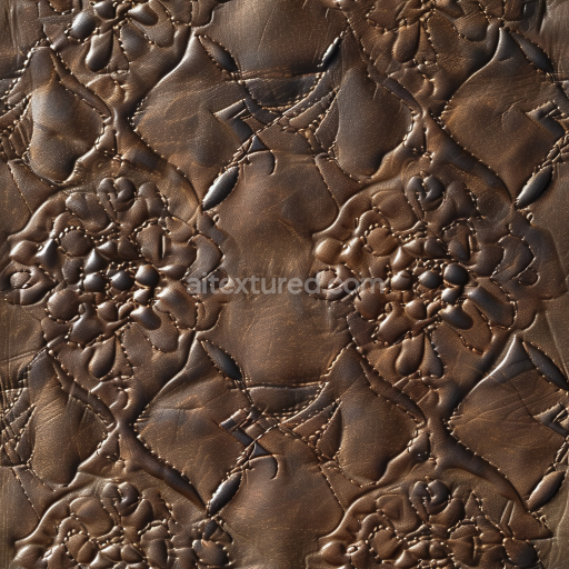 Seamless 3D Quilted Brown Leather PBR Texture Featuring Floral Embossed Stitching