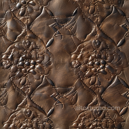 Quilted Brown Leather PBR Texture Featuring Floral Embossed Stitching seamless Leather PBR texture