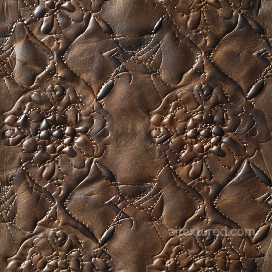 Quilted Brown Leather PBR Texture Featuring Floral Embossed Stitching Leather texture preview