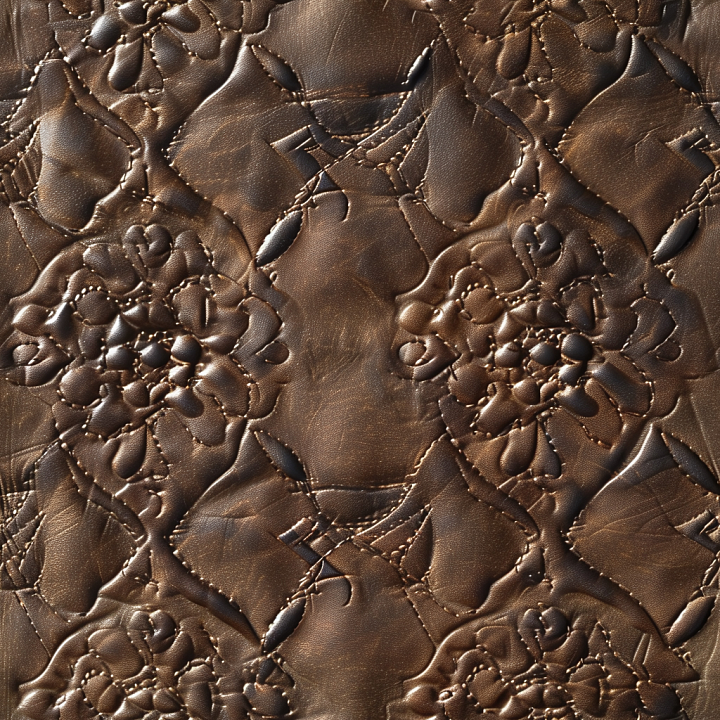 Quilted Brown Leather Featuring Floral Embossed Stitching seamless PBR texture preview