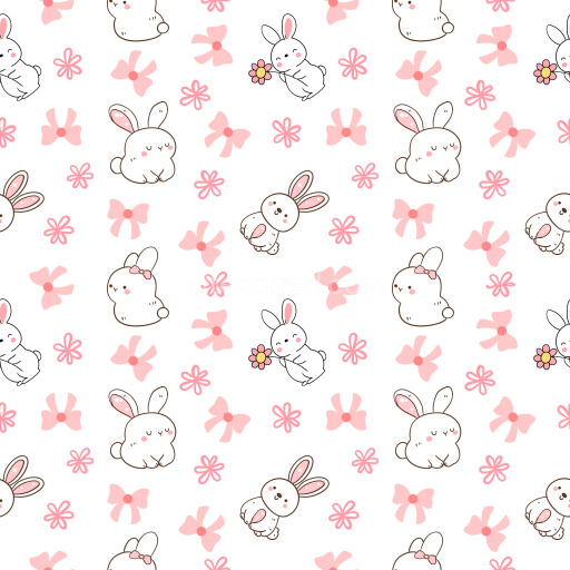 Pattern Bundle - Seamless 3D Pattern PBR Texture Featuring Cute Bunny Motifs with Soft Pink Floral Elements texture preview