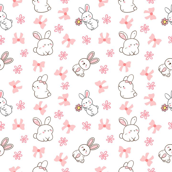 Pattern Featuring Cute Bunny Motifs with Soft Pink Floral Elements seamless PBR texture preview