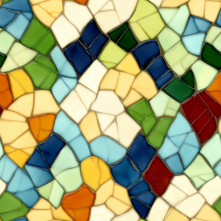 Colorful Ceramic Mosaic Featuring Irregular Glossy Tiles seamless PBR texture preview