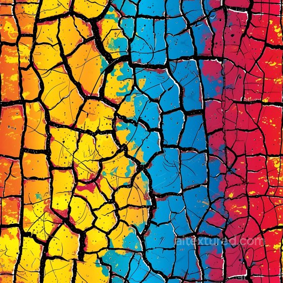 Cracked Paint & Hole PBR Texture with Yellow, Blue, and Red Fractured Patterns Cracked & Holes texture preview