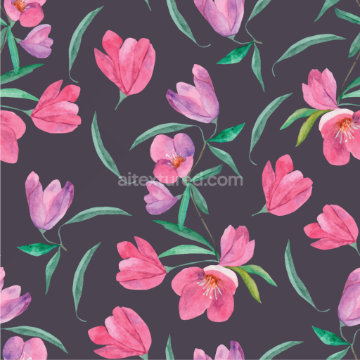 Seamless 3D PBR Pink Flower Watercolor Floral Texture Pattern