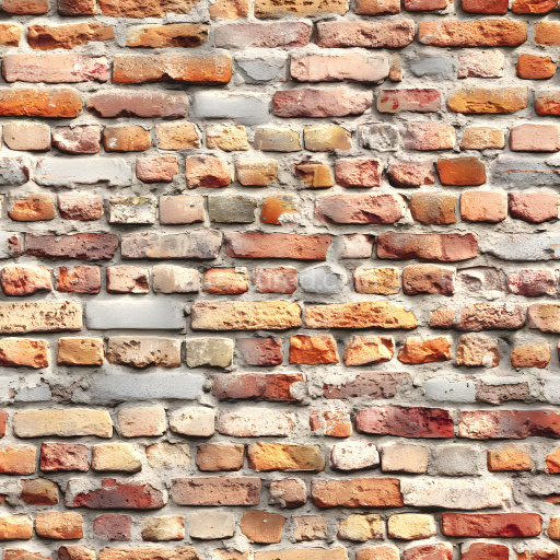 Seamless 3D Cracked Brick Wall PBR Texture with Weathered Color Variation and Rough Surface