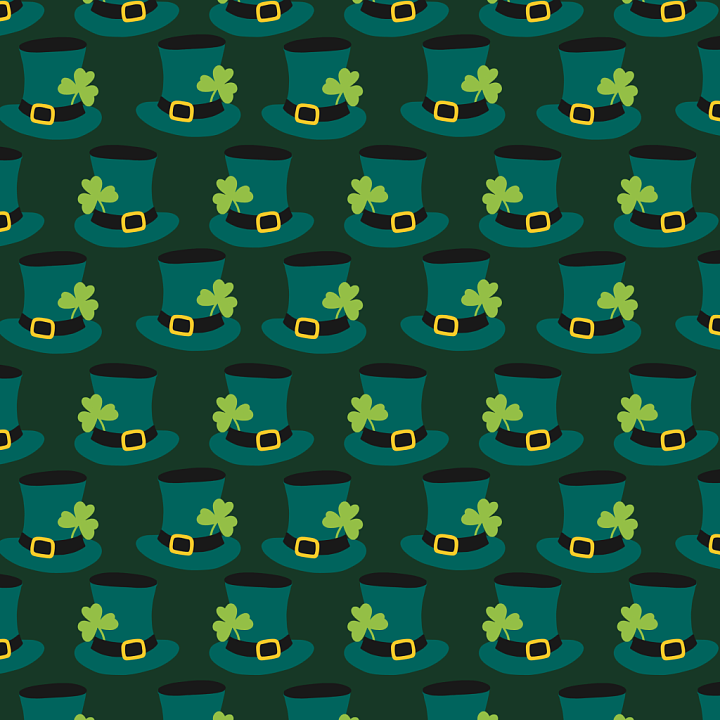 with Green Leprechaun Hat and Shamrock Pattern seamless PBR texture preview
