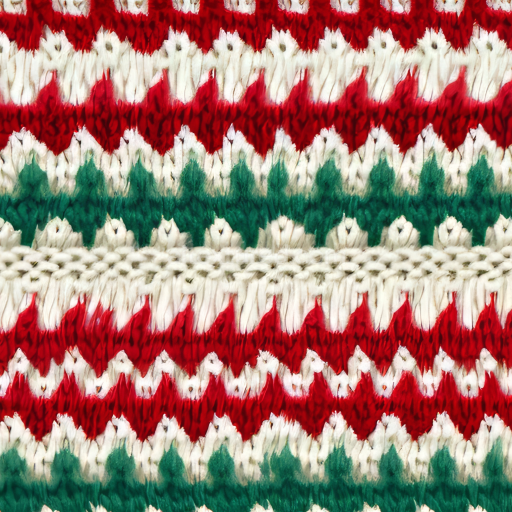 Seamless 3D PBR Knitted Christmas Fabric Texture with Red, Green and White Zigzag Pattern