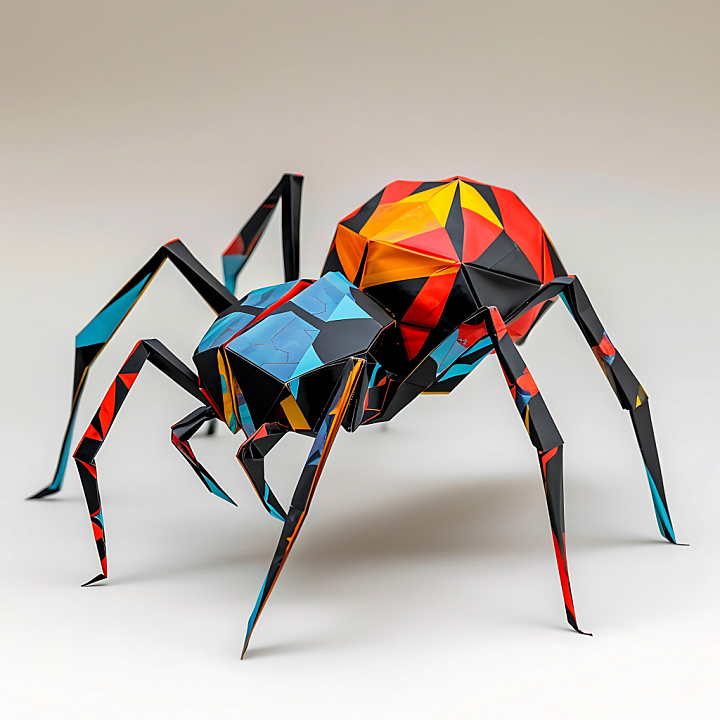 Featuring Origami-Inspired Black Widow Spider with Vibrant Geometric Pa… seamless PBR texture preview