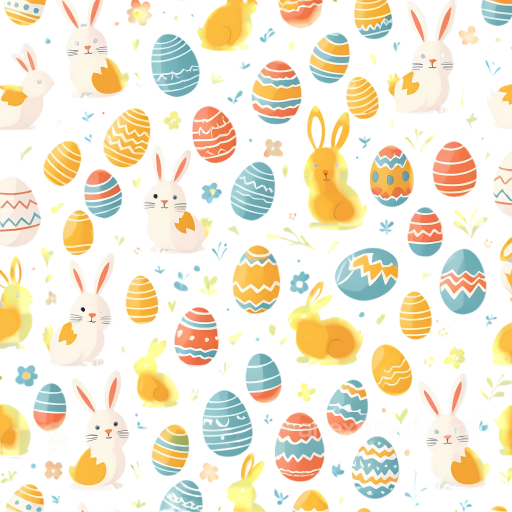 with Colorful Easter Eggs and Cute Bunnies seamless All Easter Digital paper PBR texture