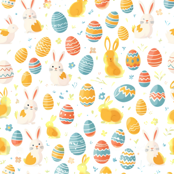 with Colorful Easter Eggs and Cute Bunnies All Easter Digital paper texture preview