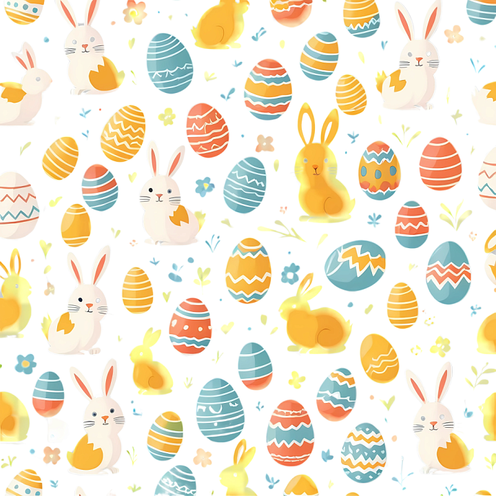 with Colorful Easter Eggs and Cute Bunnies seamless PBR texture preview