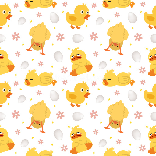 Pattern Bundle - Seamless 3D Pattern PBR Texture Featuring Playful Cartoon Ducks, Eggs, and Pink Flowers texture preview