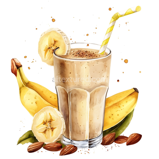 Banana Almond Smoothie Breakfast Illustration with Fresh Fruit and Nuts