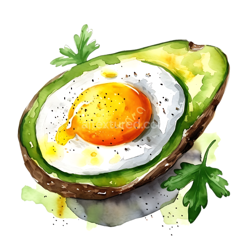 Watercolor-Style Baked Avocado with Egg Breakfast Illustration