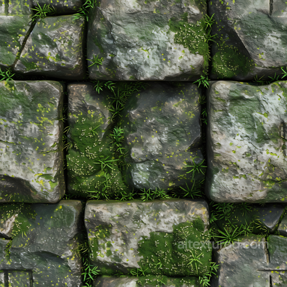 Mossy Cobblestone Street PBR Texture with Realistic Weathered Stones and Vegetation Stone texture preview