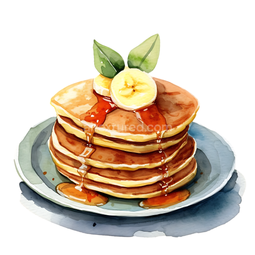 Watercolor Style Marshallese Macadamia Nut Pancakes Breakfast Graphic with Banana and Syrup