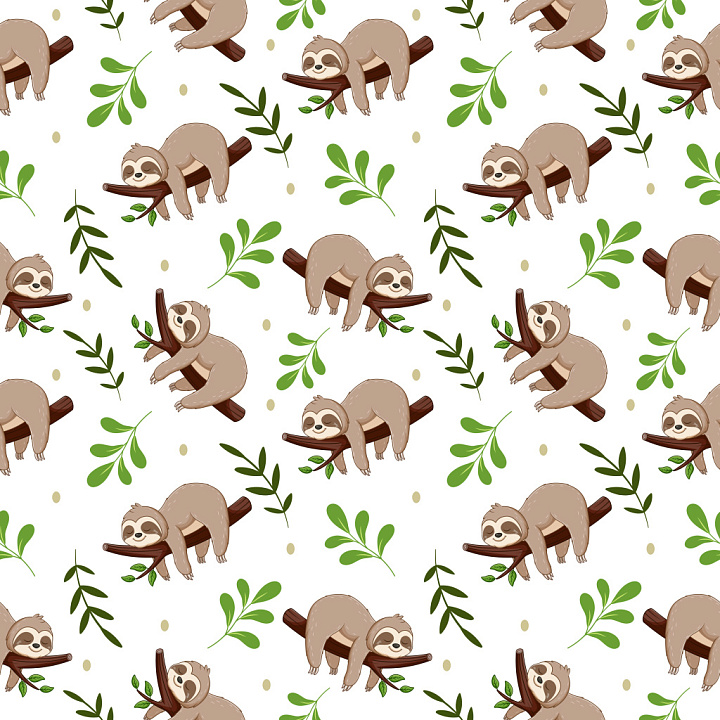 Pattern Featuring Playful Sloths and Fresh Greenery seamless PBR texture preview