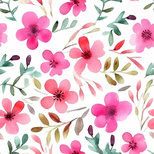 Seamless 3D PBR Pink Flower Watercolor Fabric Texture with Soft Pastel Floral Pattern