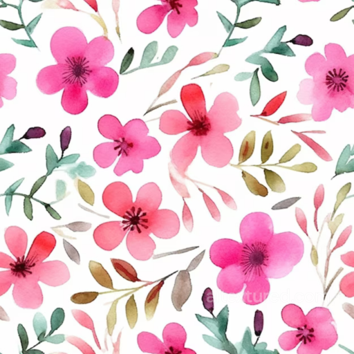 Pink Flower Watercolor Fabric Texture with Soft Pastel Floral Pattern seamless Pink Flower PBR texture