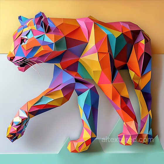 Animal Texture of Origami-Inspired Multicolor Cougar Pattern Animal texture preview