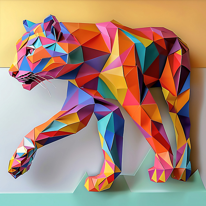 Animal of Origami-Inspired Multicolor Cougar Pattern seamless PBR texture preview