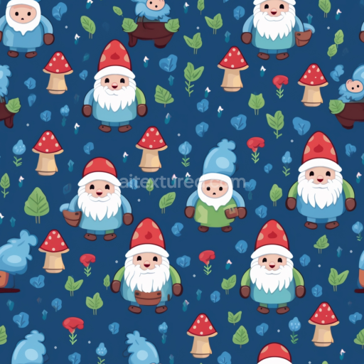 Seamless 3D PBR Texture Featuring Charming Easter Gnomes and Mushrooms