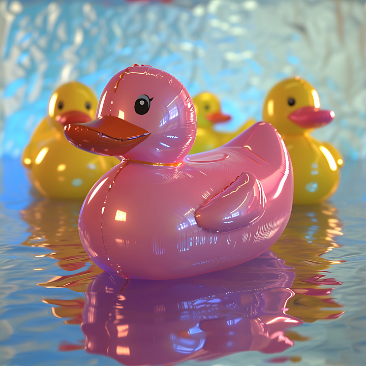 Inflated Glossy Rubber Duck in Pink and Yellow seamless PBR texture preview