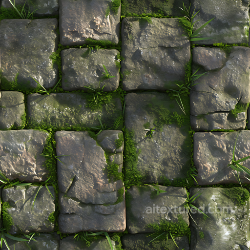 Mossy Stone Pavement PBR Texture with Weathered Green Growth seamless Stone PBR texture