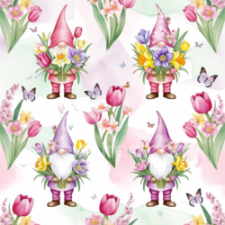 seamless Seamless 3D PBR Easter Gnome Floral Digital Paper Texture with Colorful Flowers and Butterflies texture 8k free download PBR