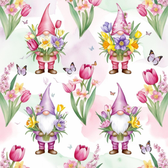 Easter Gnome Floral Digital Paper Texture with Colorful Flowers and Butterflies All Easter Digital paper texture preview