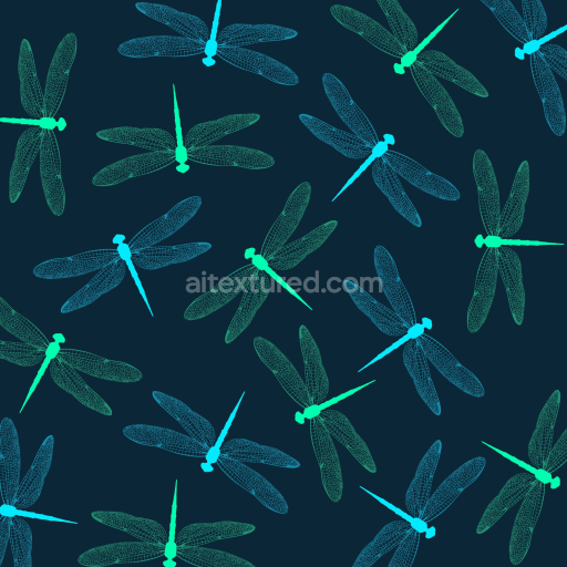 Seamless 3D PBR Texture Featuring Stylized Blue and Green Dragonfly Silhouettes