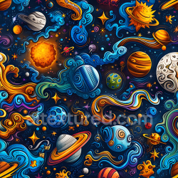 seamless Seamless 3D Cosmic Cartoon Space PBR Texture with Colorful Planets & Swirling Nebulae texture 8k free download PBR